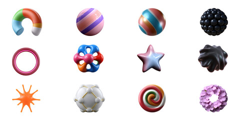 Poster - Colorful Abstract 3D Shapes Set. Modern Geometric Design Elements Collection Isolated On Transparent Background