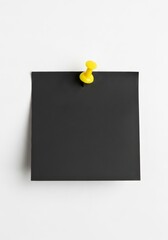 Poster - Black Note Sticky Note with Yellow Push Pin - A minimalist featuring a black sticky note pinned to a white background. It symbolizes simplicity, communication, reminder, ideas, and potential