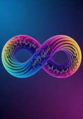 Poster - Infinite Rainbow Loop - A vibrant rainbow colored infinity symbol, in a smooth, 3D against a dark purple and blue gradient background