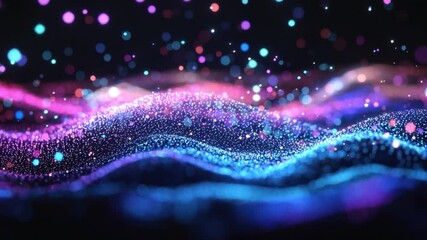 Poster - Abstract Colorful Waves with Glittering Particles and Bokeh Effect in a Dark Background