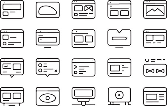 Modern web design icon set featuring a stylized computer monitor with a subtle gradient and clean lines silhouette
