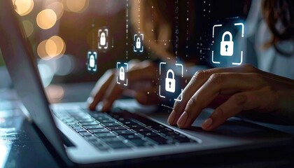 Poster - Secure Online Activity with Digital Encryption and Cyber Protection Icons