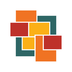 Overlapping Rectangles In Flat Vector Style On White Background