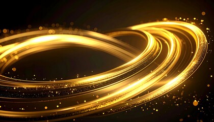 Aufkleber - Golden luminous abstract swirl background with glowing particles and trails formation