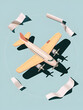 © MdSajib - Vintage aircraft with paper elements on a pale blue background airplane travel