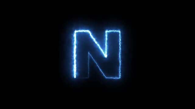 Animation neon letter N, glowing neon capital letter sign icon, on black background, N text icon animated by glowing neon.4k render