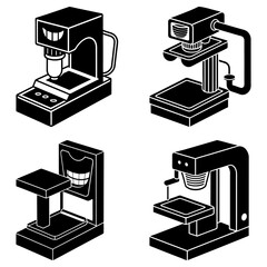 Poster - Four isometric illustrations of stylized machines with different designs and unique features present