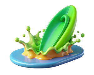 Poster - Stylized surfboard icon with vibrant water splash on background modern 3d rendering green