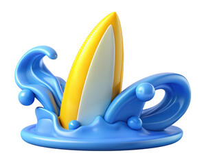 Poster - Surfboard and waves 3d render yellow and white colors summer vibes vacation beach activity tropical holiday 3d illustration creative art