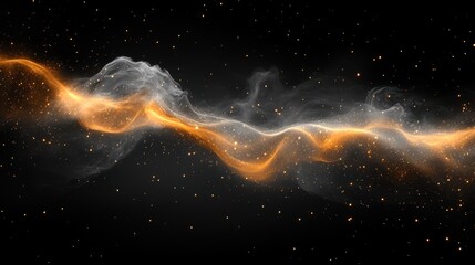 Abstract cosmic nebula, orange cosmic stream flows through a dark, starry expanse, creating a mesmerizing celestial scene