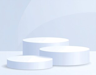 Poster - Minimalist presentation stage with three levels and gentle pastel blue hues atmosphere