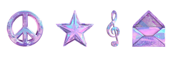 Poster - Holographic Symbols Set. Peace, Creativity, And Communication Collection Isolated On Transparent Background