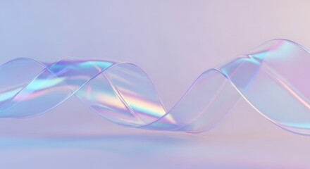 Wall Mural - Holographic Ribbon Wave, Gradient Iridescent Texture on Soft Lilac Background