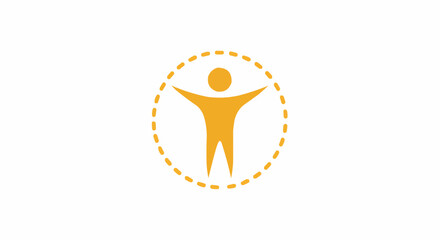 Poster - Golden human figure with outstretched arms inside a dotted circle on a white background design element