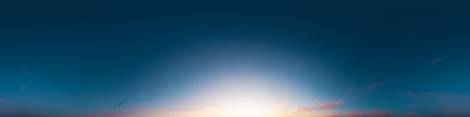 Wall Mural - 360 panorama of dark blue sunset sky with bright pink cirrus clouds. hdr 360 seamless spherical pano