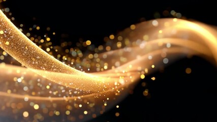 Poster - Shimmering Wave of Golden Light An Abstract Motion Background with Sparkling Particles in Dark Elegance and Enchanting Atmosphere