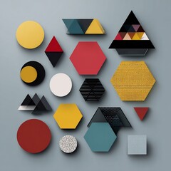 Poster - Colorful geometric shapes arrangement creating a modern abstract design pattern