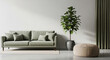© The PNG Store - Olive sofa, stylish interior with soft olive green couch large plant and light neutral wall in cozy minimal living room design for modern apartment space