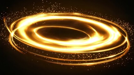 Poster - Glowing Golden Swirl of Light with Sparkles on Dark Background for Creative Design and Visual Effects
