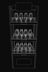 Poster - A black and white contour illustration showcases a refrigerator neatly packed with beer bottles. The organized arrangement highlights efficient storage and modern design.