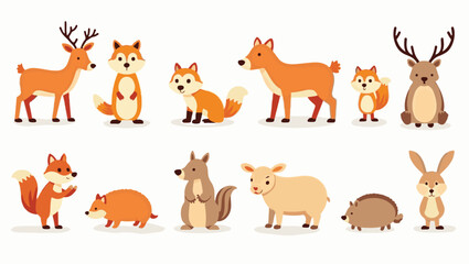  Colorful flat vector cartoon animal silhouettes collection – cute wild, domestic, aquatic, jungle, fantasy, and forest animals in minimalist kid-friendly style on white background