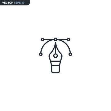 Bezier design pen, linear style sign for mobile concept and web design