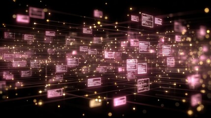 Poster - Abstract network grid with files and folders, futuristic software interface, digital document management system, store, search and organize documents, corporate business, paperless office