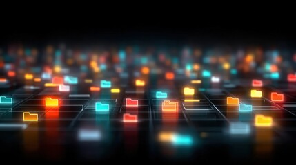 Poster - Abstract network grid with files and folders, futuristic software interface, digital document management system, store, search and organize documents, corporate business, paperless office