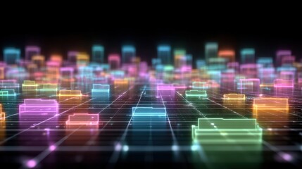 Poster - Abstract network grid with files and folders, futuristic software interface, digital document management system, store, search and organize documents, corporate business, paperless office