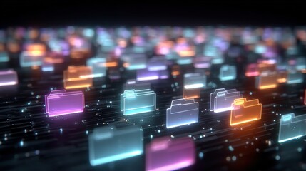 Poster - Abstract network grid with files and folders, futuristic software interface, digital document management system, store, search and organize documents, corporate business, paperless office