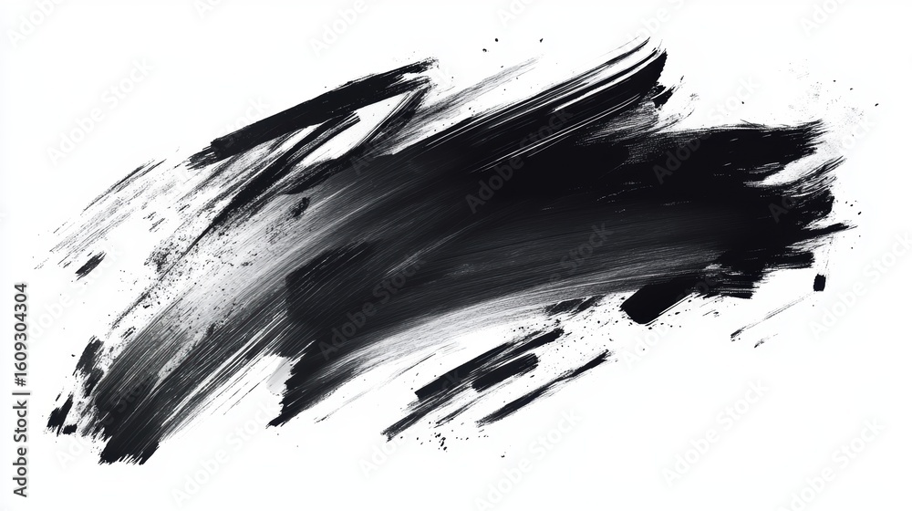 Abstract black and white paint brush stroke texture with dynamic ...