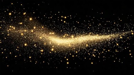 Poster - Golden Sparkle Trail with Shimmering Particles on a Black Background for Creative Designs and Visual Effects