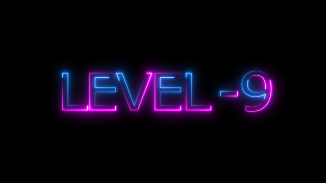Abstract neon level 9 number 4k illustration. Level 9 neon text. Neon level up sign. motion graphic perfect for social media content. black background 4k illustration.