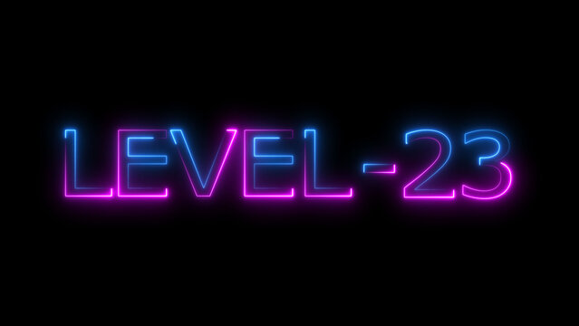 Abstract neon level 23 number 4k illustration. Level 23 neon text. Neon level up sign. motion graphic perfect for social media content. black background 4k illustration.