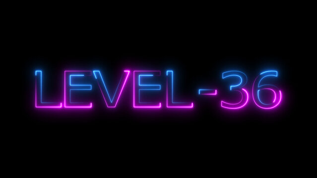 Abstract neon level 36 number 4k illustration. Level 36 neon text. Neon level up sign. motion graphic perfect for social media content. black background 4k illustration.