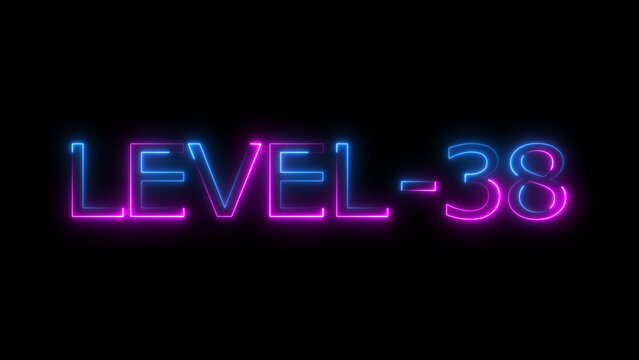 Abstract neon level 38 number 4k illustration. Level 38 neon text. Neon level up sign. motion graphic perfect for social media content. black background 4k illustration.