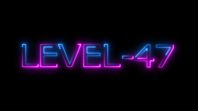 Abstract neon level 47 number 4k illustration. Level 47 neon text. Neon level up sign. motion graphic perfect for social media content. black background 4k illustration.