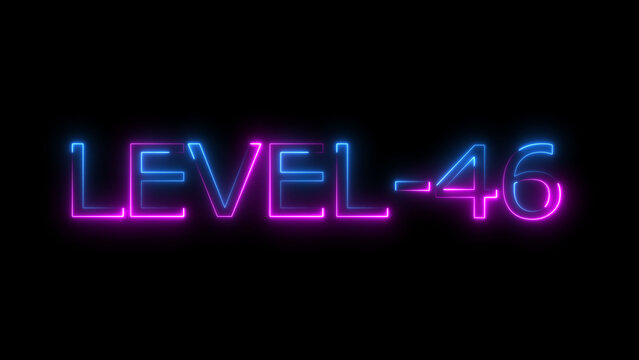 Abstract neon level 46 number 4k illustration. Level 46 neon text. Neon level up sign. motion graphic perfect for social media content. black background 4k illustration.