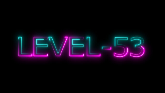 Abstract neon level 53 number 4k illustration. Level 53 neon text. Neon level up sign. motion graphic perfect for social media content. black background 4k illustration.