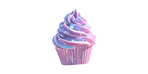 Poster - Holographic Cupcake With Iridescent Swirl Frosting. Futuristic Dessert Design Isolated On Transparent Background