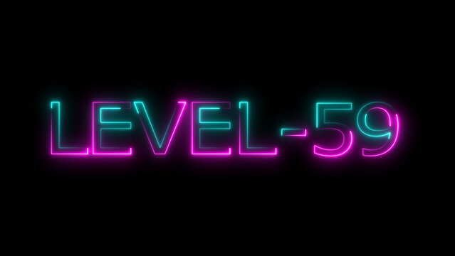 Abstract neon level 59 number 4k illustration. Level 59 neon text. Neon level up sign. motion graphic perfect for social media content. black background 4k illustration.