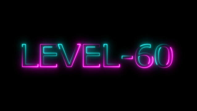 Abstract neon level 60 number 4k illustration. Level 60 neon text. Neon level up sign. motion graphic perfect for social media content. black background 4k illustration.