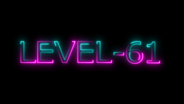 Abstract neon level 61 number 4k illustration. Level 61 neon text. Neon level up sign. motion graphic perfect for social media content. black background 4k illustration.