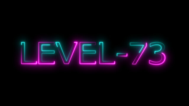 Abstract neon level 73 number 4k illustration. Level 73 neon text. Neon level up sign. motion graphic perfect for social media content. black background 4k illustration.