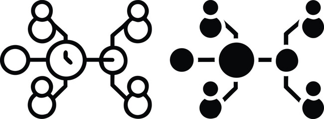 Poster - Team Communication Network Icon in Black and White – Collaboration Structure Vector Illustration
