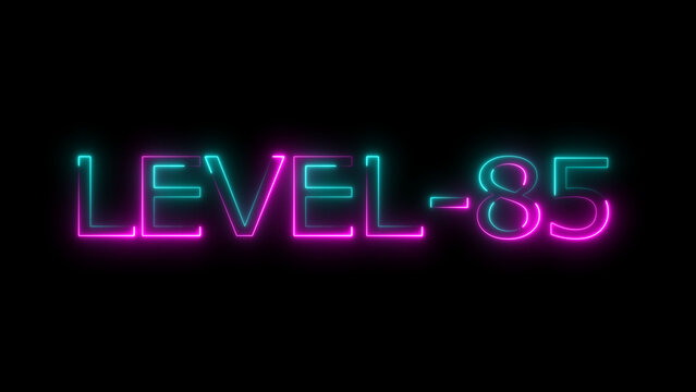 Abstract neon level 85 number 4k illustration. Level 85 neon text. Neon level up sign. motion graphic perfect for social media content. black background 4k illustration.