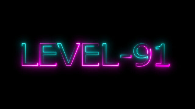 Abstract neon level 91 number 4k illustration. Level 91 neon text. Neon level up sign. motion graphic perfect for social media content. black background 4k illustration.