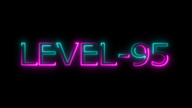 Abstract neon level 95 number 4k illustration. Level 95 neon text. Neon level up sign. motion graphic perfect for social media content. black background 4k illustration.