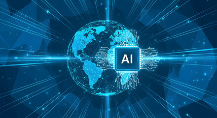 Poster - Digital AI Technology Integration: Illustrating the seamless integration of artificial intelligence with the globe, showcasing cutting-edge technology and innovative advancements.