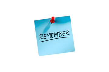 Wall Mural - Blue Sticky Note with Remember Message on Transparent Background